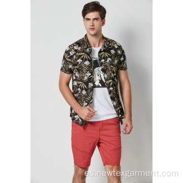 casual hawaii impreso viscosa manga corta para hombre camisas